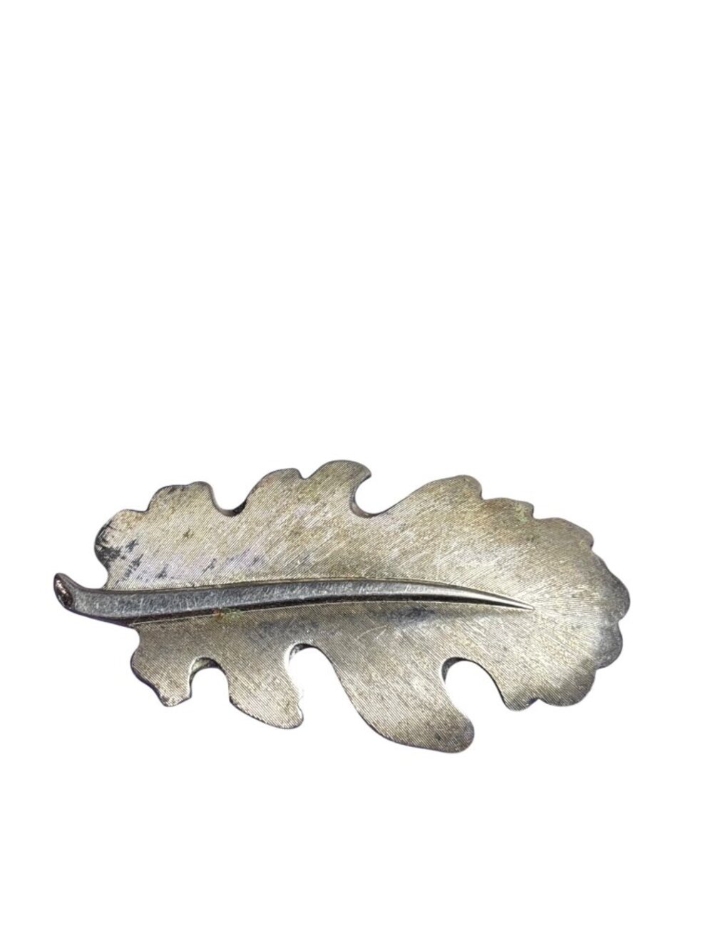 Vintage Brushed Silvertone Leaf Brooch 2.25 Metal Wear/Tarnish